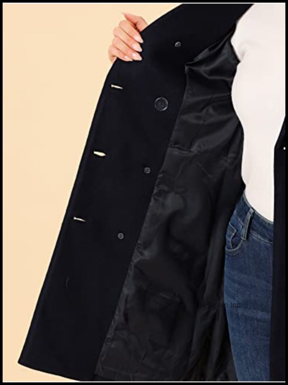 Women's Winter Trench Peacoat Double Breasted Notched Lapel Longline Overcoat - Picture 5 of 6